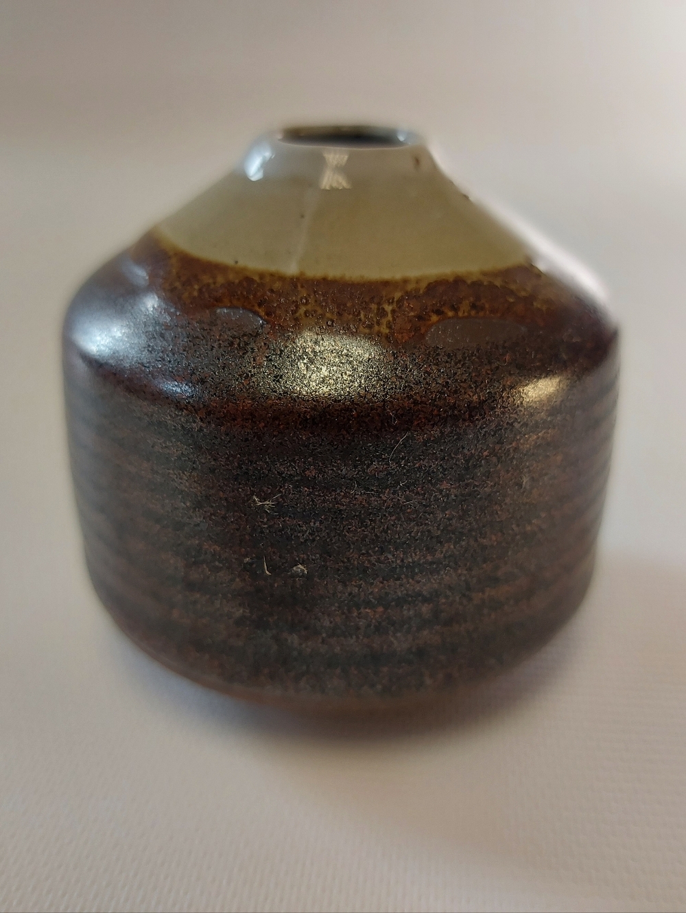 Antique Handmade Ceramic Inkwell Two-Tone Stoneware Pottery Ink Well